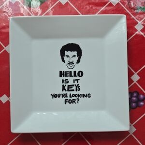 Hello Is It Keys You're Looking For? White Square Plate With Lionel Richie Pic.